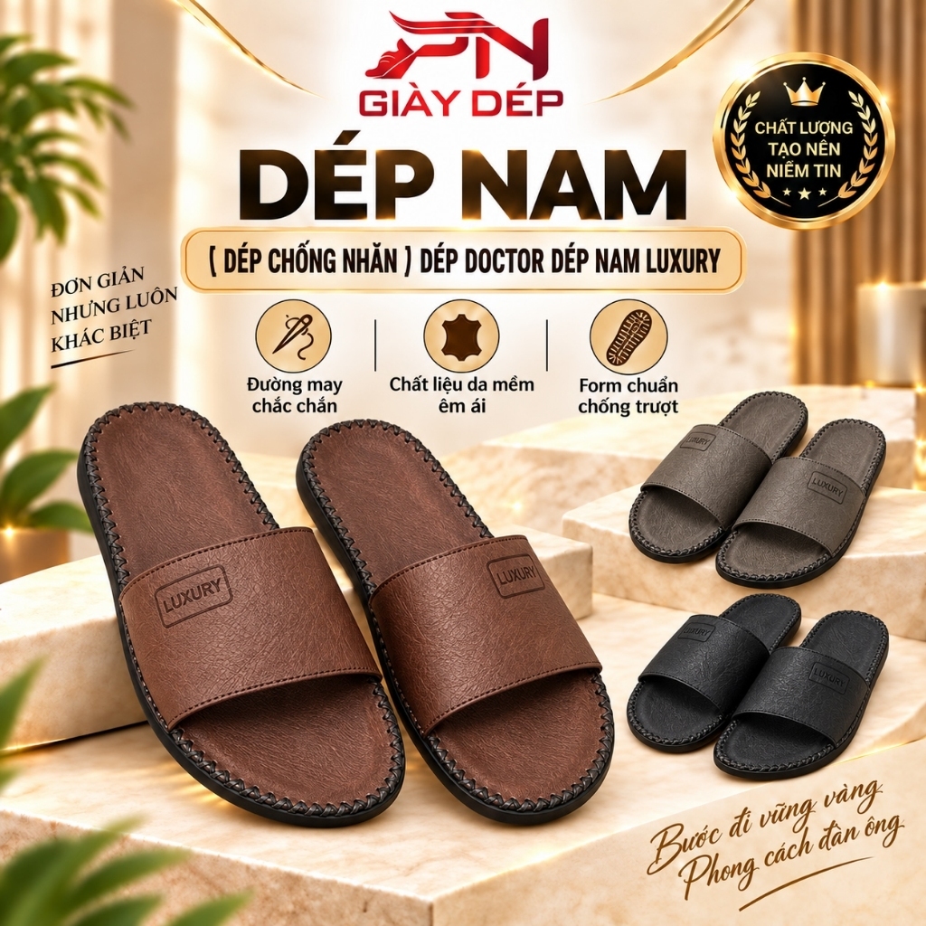 [ Dép Chống Nhăn ] Dép Doctor dép nam LUXURY chất liệu Da Xuất Nhập, Bản Đế Vừa Lót Mút Êm Chân
