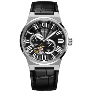 Đồng hồ nam chính hãng I&W Carnival 681G-D2 lộ cơ, Kính chống xước,chống nước ,máy cơ Automatic,mặt đen dây da đen