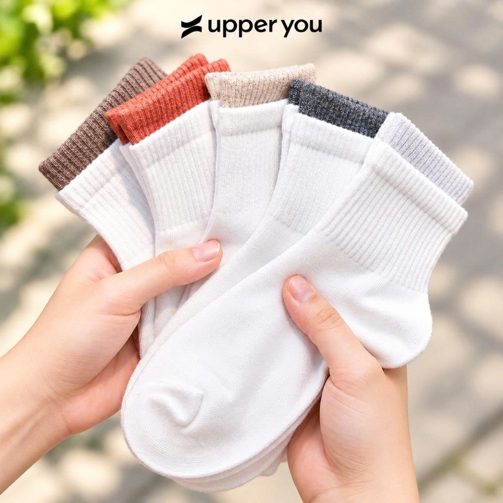 Tất Vớ 2 Viền Phối Màu Cổ Trung UPPER YOU Mềm Mại Thoáng Khí Thấm Hút Mồ Hôi - SWF205