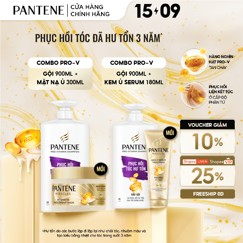 Combo 2 Dầu Gội Và Serum/ Dầu Gội Và Mặt Nạ Ủ Tóc PANTENE Miracles Phục Hồi Liên Kết Tóc 900ML+300ML/180ML