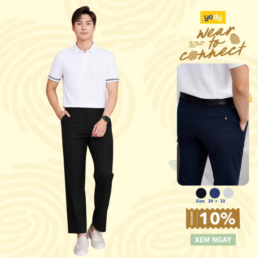 Quần âu nam Yody, quần tây công sở khóa sườn ẩn TRA MOTR26A005