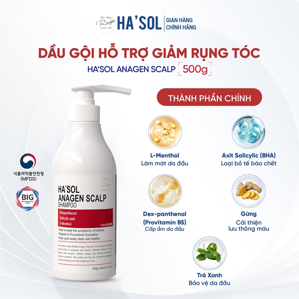 Dầu Gội HASOL Hỗ Trợ Mọc Tóc, Giảm Rụng Tóc Dành Cho Da Đầu Dầu, Tóc Rụng, Mỏng Và Yếu HA'SOL Anagen Scalp Shampoo 500g