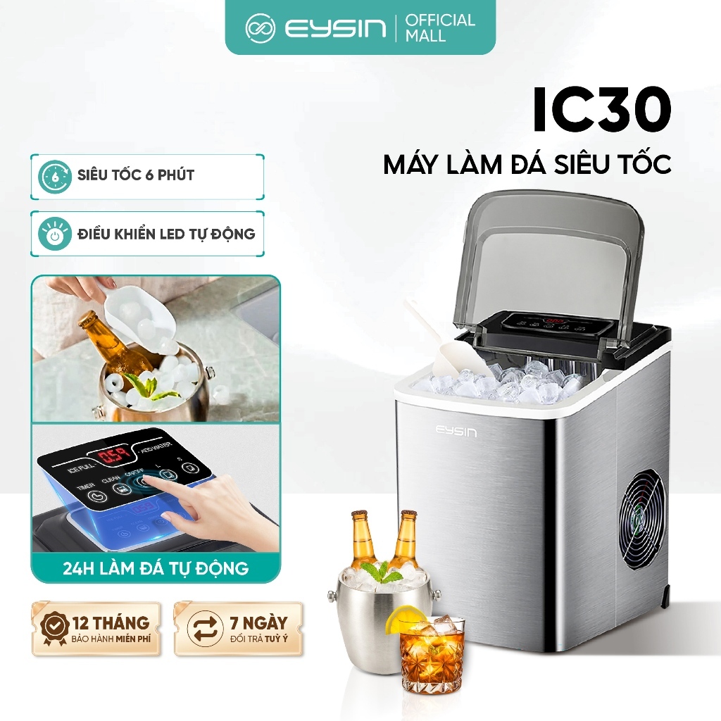 [K] Máy Làm Đá Viên Tự Động EYSIN IC30 Làm Đá Tự Động Chế Độ Hẹn Giờ Chế Độ Tự Làm Sạch