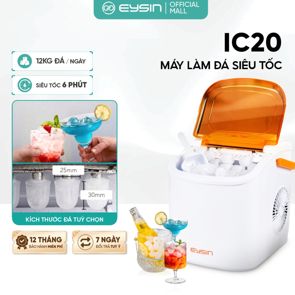 [K] Máy làm đá viên EYSIN IC20, Có quai xách, Nhỏ gọn, Tiết kiệm điện, 9 viên trong 6 phút