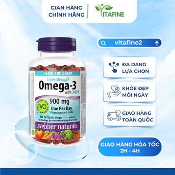 Webber Naturals Omega-3 900 mg CoQ10 100 mg – Hỗ Trợ Tim Mạch, Não Bộ, Thị Lực