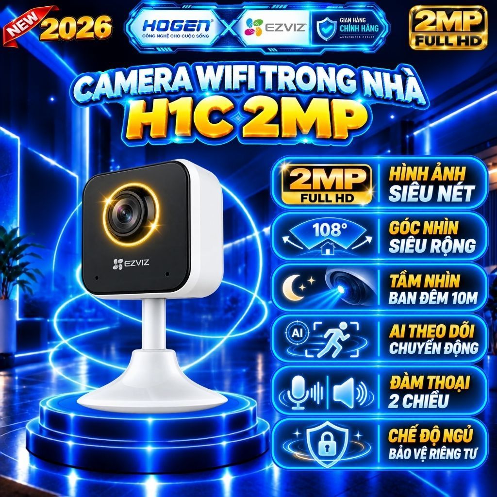 Camera Wifi EZVIZ Trong Nhà H1C,C1C-B,CB1(1600mAH) 1080P - Đế Nam Châm Cố Định,Góc Siêu Rộng,BH 12TH
