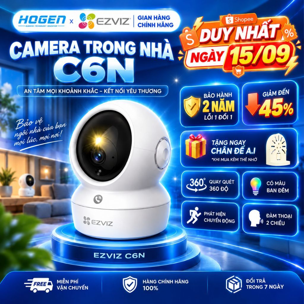 Camera WiFi Trong Nhà Ezviz C6N, H6C PRO 2MP 3MP 5MP -Xoay Quét 360,Đàm Thoại 2 Chiều, BH 24 Tháng
