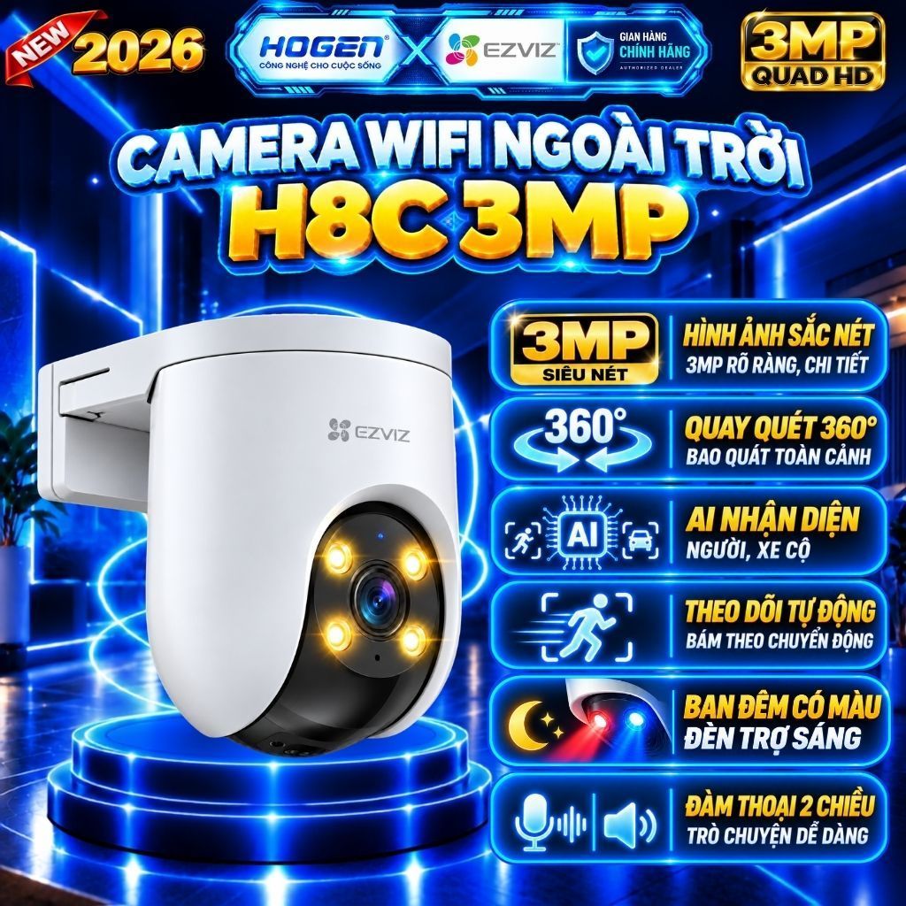Camera Wifi Ngoài Trời EZVIZ Quay Quét 360 H9C, H8, C8C,H8C PRO C8W 2K 3K - Tích Hợp AI- Đêm Có Màu
