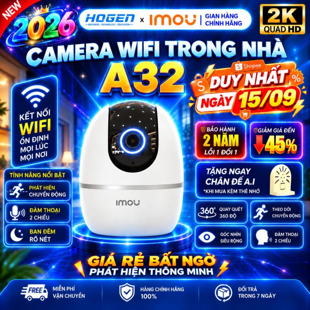 Camera Wifi Imou Trong Nhà A32/A52EP – Quay Quét 360, Đàm Thoại 2 Chiều, Hồng Ngoại Đêm, BH 24TH