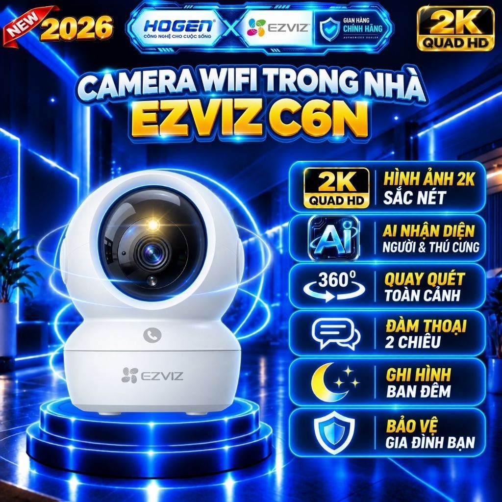 Camera WiFi EZVIZ Trong Nhà C6N,H6C Pro 3MP- Quay 360 Độ, Chạm để gọi điện, Có màu ban đêm, BH 24TH