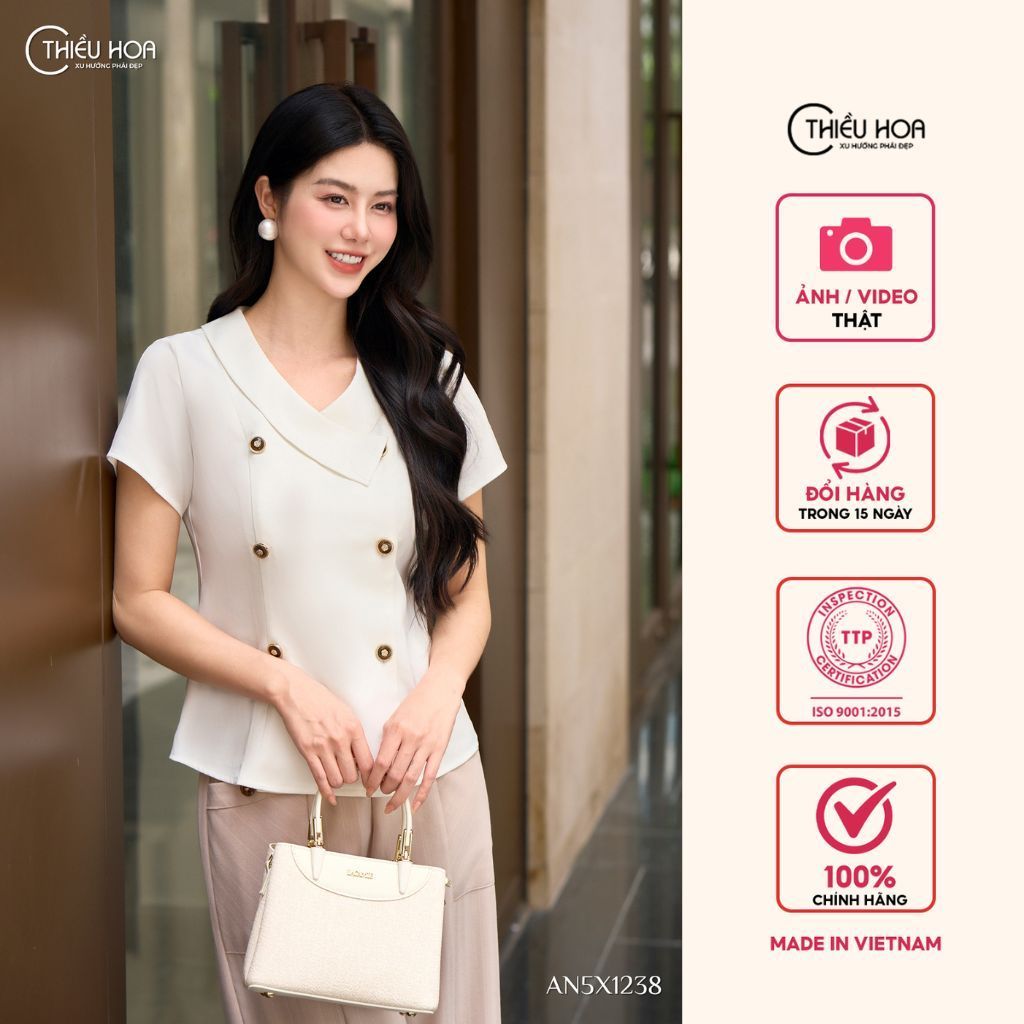 Áo kiểu nữ được làm từ chất liệu Bố xược với thiết kế thanh lịch sang trọng,thương hiệu Thiều Hoa AN5X1238
