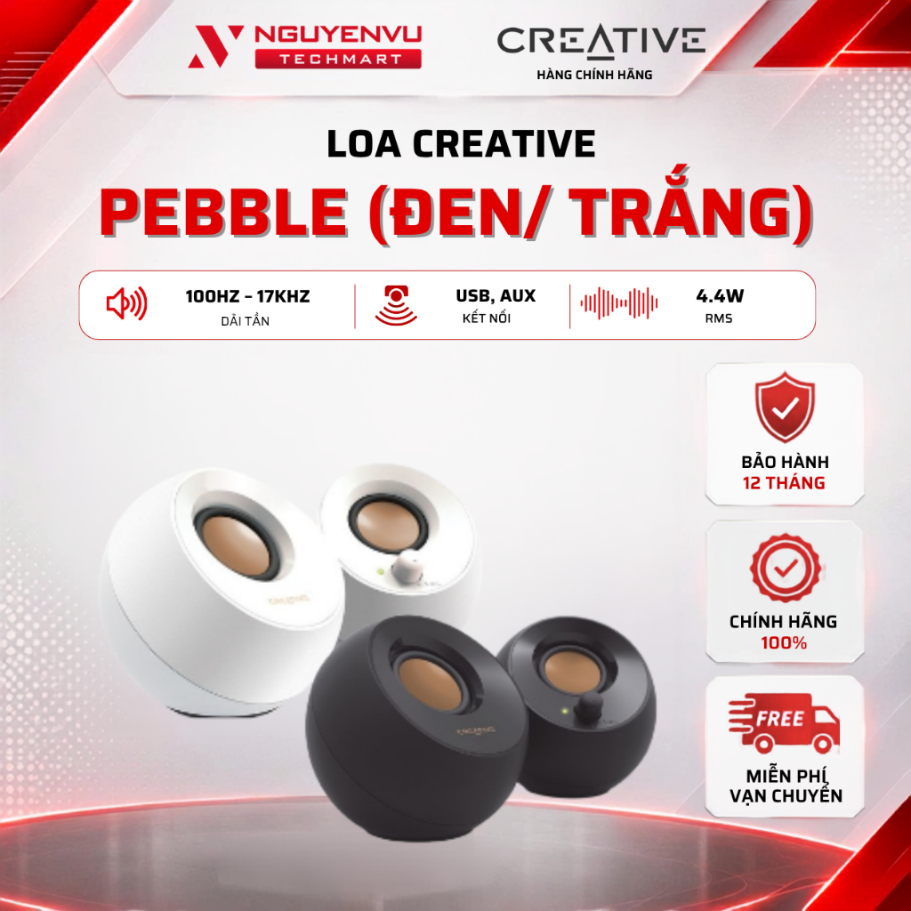 [CHÍNH HÃNG] Loa máy tính CREATIVE PEBBLE - Công suất 4.4W / AUX & USB / Jack 3.5mm - BẢO HÀNH 12 THÁNG | BigBuy360 - bigbuy360.vn