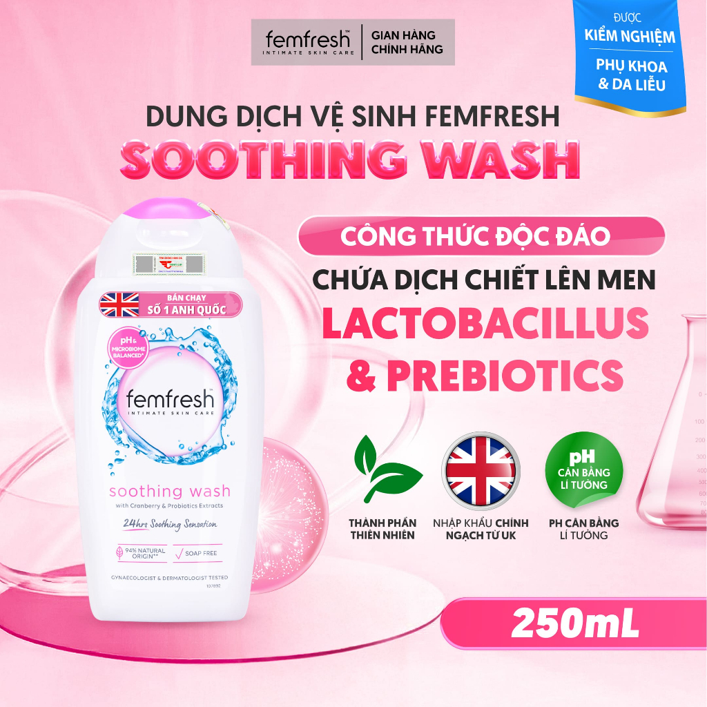 Dung Dịch Vệ Sinh Phụ Nữ Femfresh Soothing Wash - Hỗ Trợ Các Vấn Đề Vùng Kín Giúp Sạch, Thơm, Tươi Mới 250ml