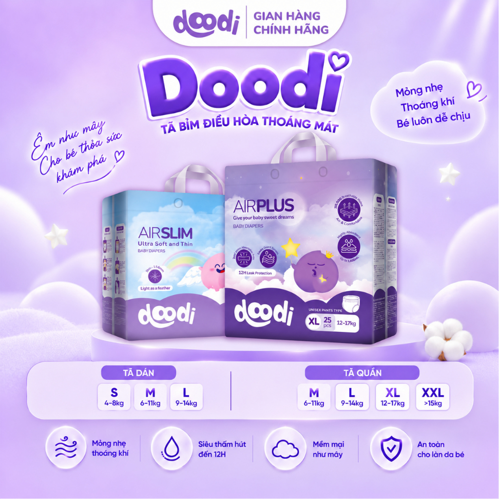[Full Size] Tã Bỉm Điều Hòa Doodi Siêu Mỏng Thoáng Khí