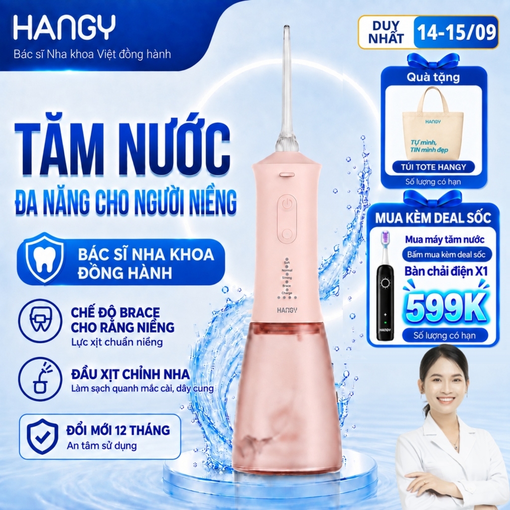 Máy Tăm Nước Cầm Tay Cho Răng Niềng HG23 & HN26 - Pin Trâu, 4 Chế Độ - Đổi mới trong 12 tháng