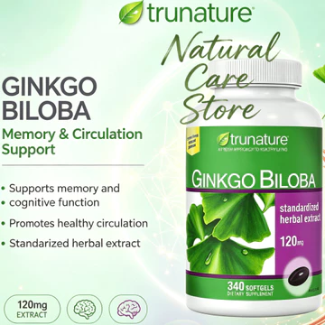 【Nhập khẩu từ Mỹ】Viên uống Trunature Ginkgo Biloba Standardized Herbal Extract 120mg 340 Viên