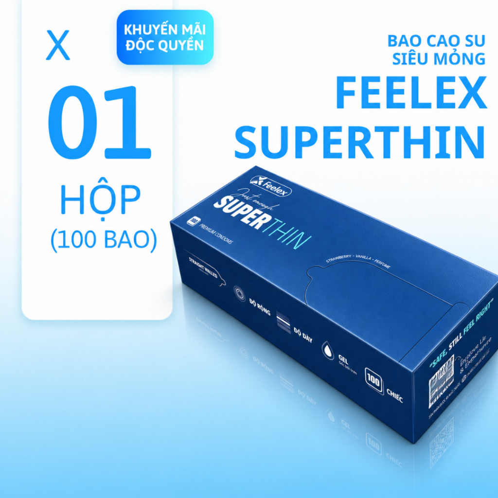 Bao cao su Feelex Superthin siêu mỏng ôm sát nhiều gel đa dạng mùi hương tăng khoái cảm - 100 chiếc