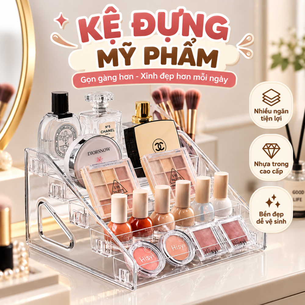 Kệ Đựng Mỹ Phẩm Nước Hoa Acrylic Trong Suốt, Kệ Để Đồ Makeup 3/5/7 Tầng Để Bàn Trang Điểm Gọn Gàng
