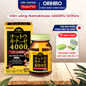 Viên Uống Nattokinase 4000FU Orihiro Nhật Bản Hỗ Trợ Lưu Thông, Cải Thiện Tuần Hoàn Máu Hộp 60 Viên