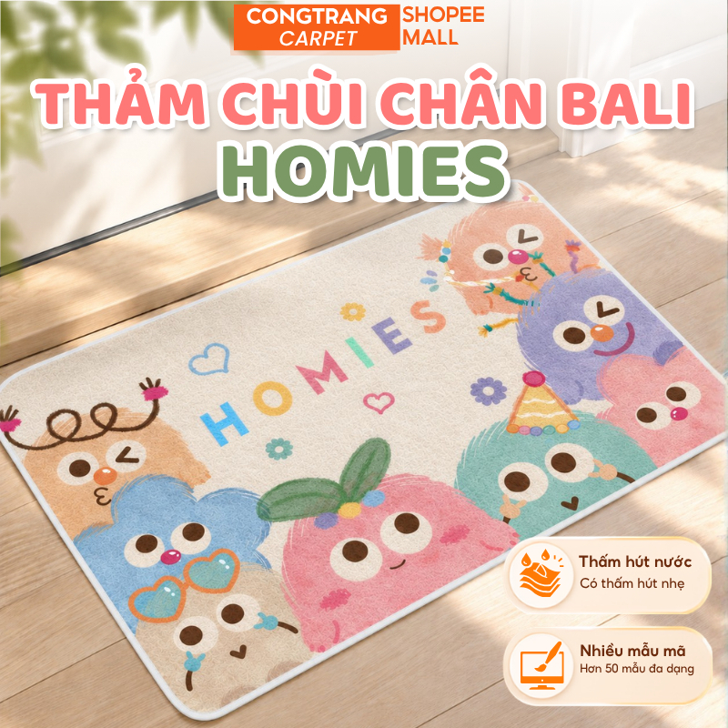 Thảm Lau Chân Bali CongTrang Bedding Chất Liệu Nỉ Bali, Hạt Cao Su Hạn Chế Trơn Trượt, Thảm Nhiều Kích Thước