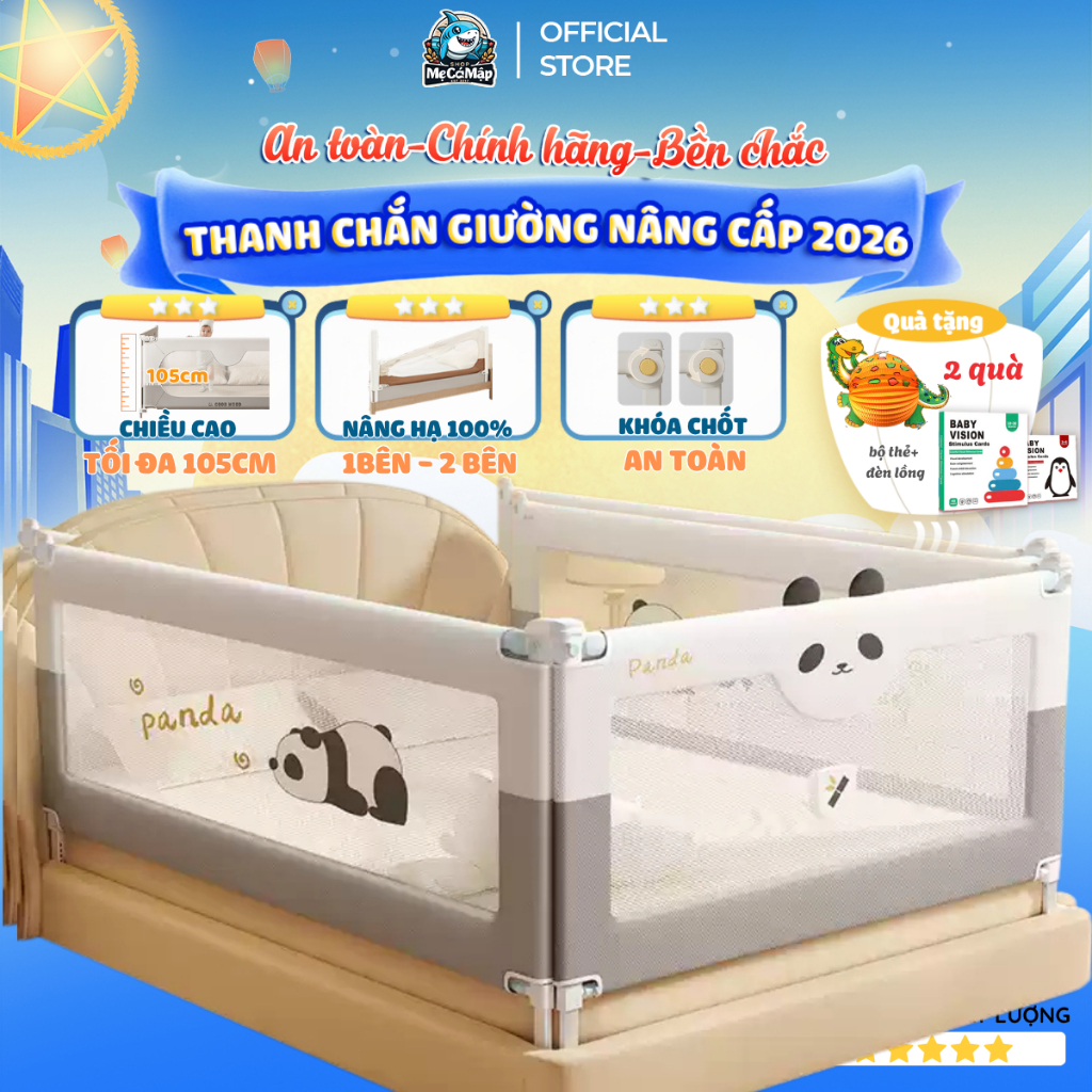 (Mẫu Mới) Thanh Chắn Giường Cho Bé Nâng Cấp 2026, Chắn Giường Pakey Nâng Hạ 1&2 Bên Chiều Cao Tối Đa 105cm