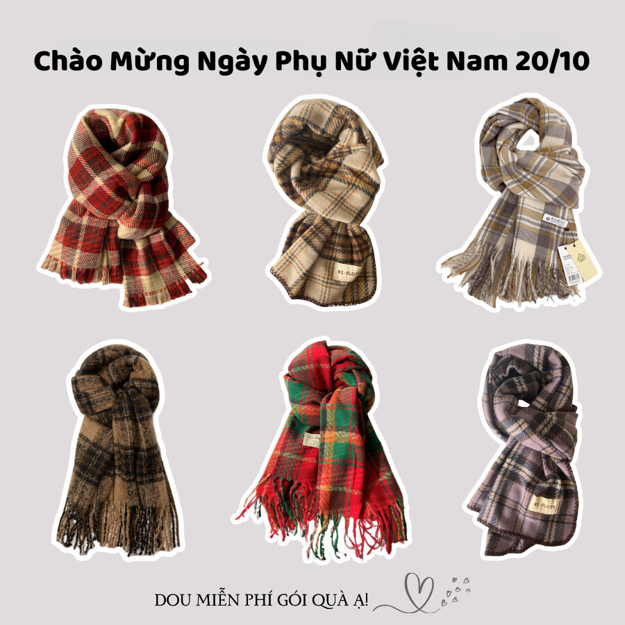 Khăn Len Unisex, Khăn Cashmere Dệt Kim Dày Ấm Tone Đỏ Giáng Sinh QUÀ TẶNG NGÀY PHỤ NỮ VIỆT NAM 20/10 - Mã LN07