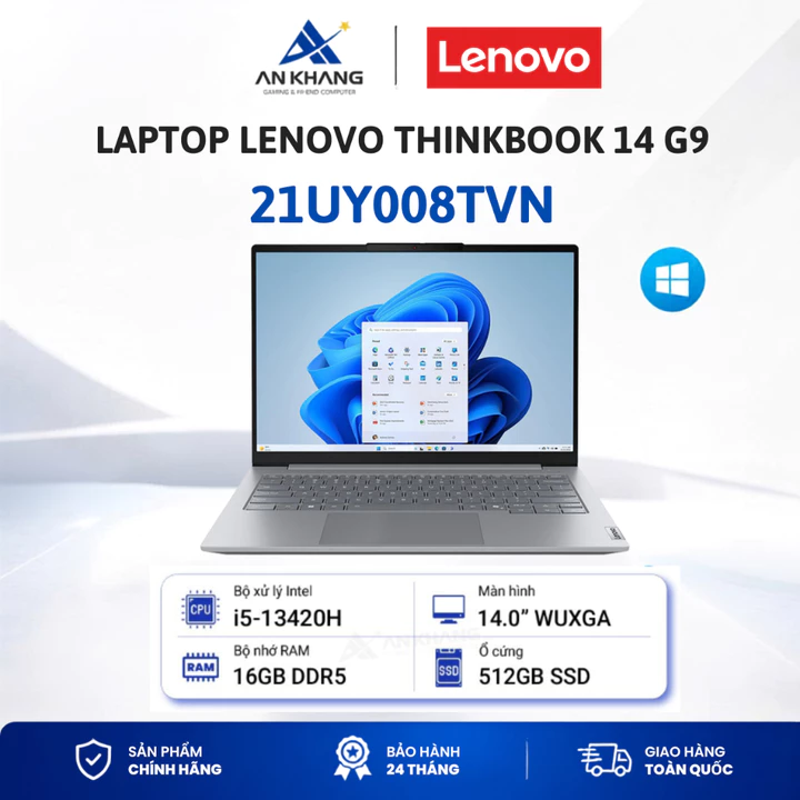 Laptop Lenovo ThinkBook 14 G9 IRL 21UY008TVN ( i5 13420H 16GB 512GB 14" WUXGA IPS Xám Windows 11) Bảo hành 24 tháng