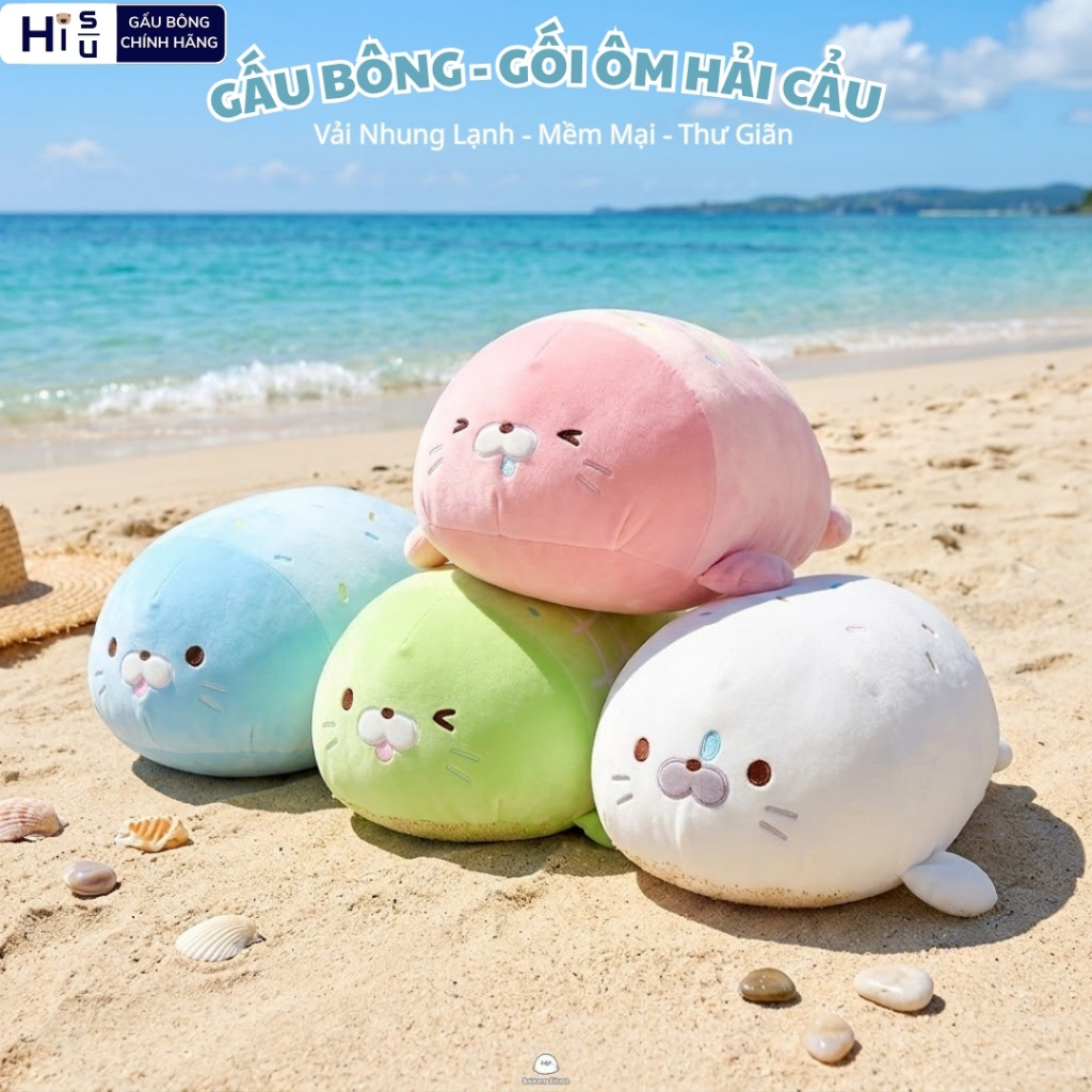 Gối Ôm Hình Hải Cẩu Béo Đáng Yêu Vải Nhung Mochi Cao Cấp, Gấu Bông Hải Cẩu Tròn Trĩnh Làm Gối Ngủ, Tựa Lưng Mềm Mại