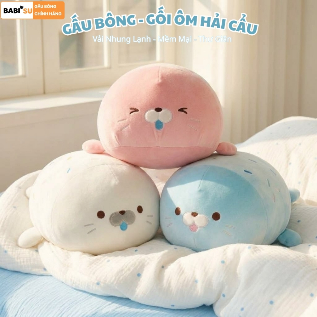 Gấu Bông Gối Ôm Hải Cẩu Béo ÚNu Siêu Đáng Yêu Vải Nhung Lạnh Mềm Mịn Mát Dễ Chịu Làm Gối Ngủ, Tựa Lưng Thư Giãn