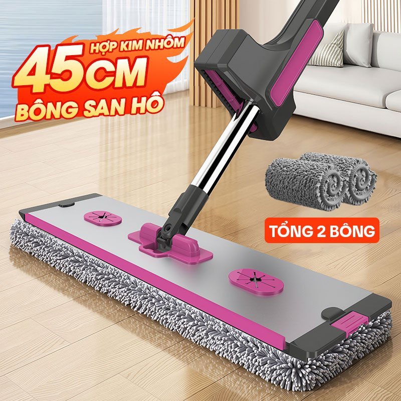 Cây Lau Nhà Tự Vắt KITIMOP KTM-45 PRO, Chổi Lau Nhà Tự Vắt Thông Minh Xoay 360 Độ, 2 Bông Lau