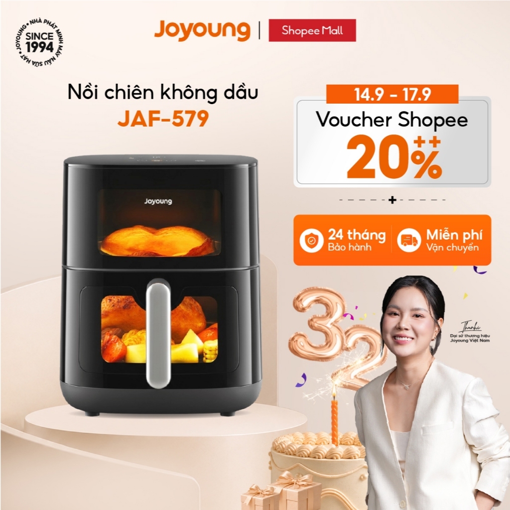 Nồi chiên không dầu 6L Joyoung JAF-579 | Công suất 2100W | 2 cửa sổ quan sát