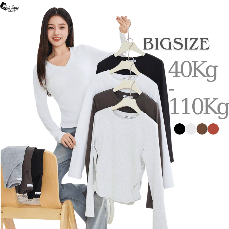 40-110kg Áo thun tay dài nhún eo cổ V BIGSIZE nữ thời trang thu đông - MÃ 14