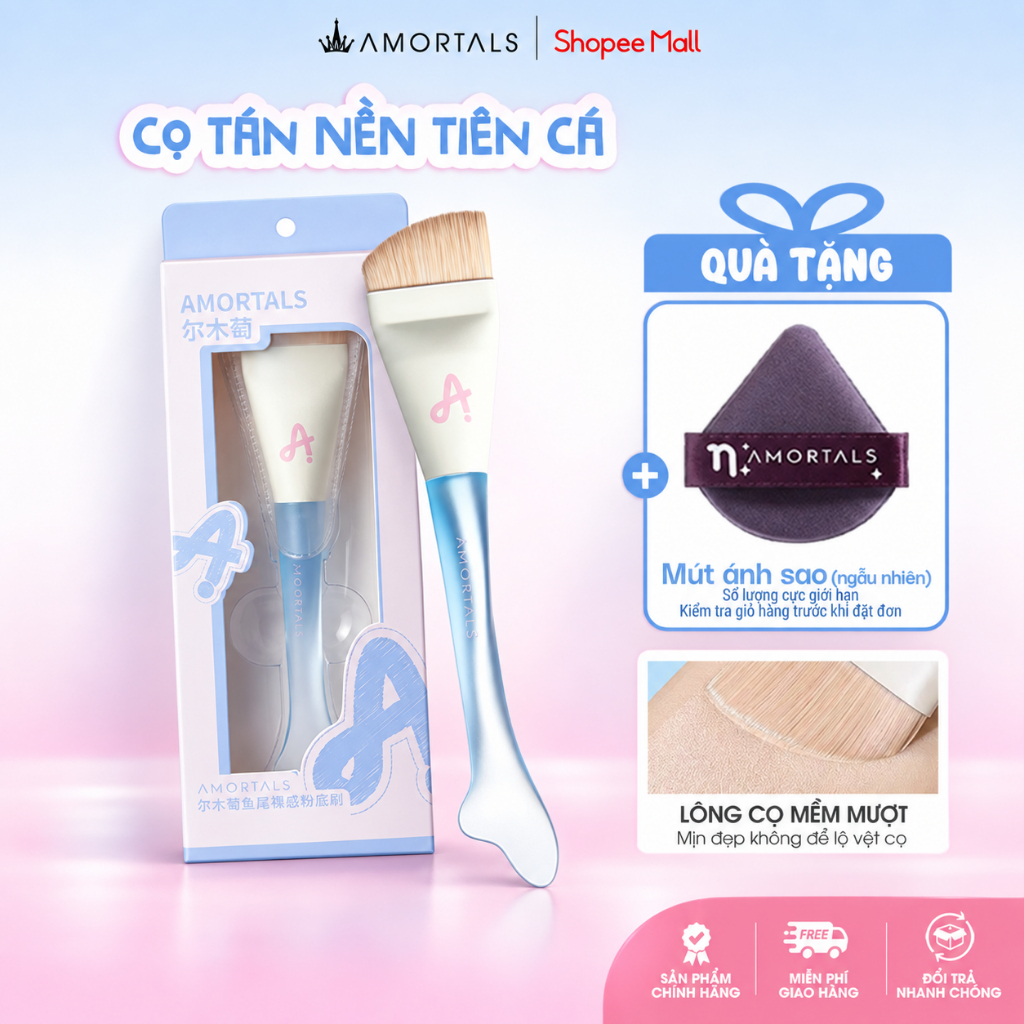 Cọ Tán Nền AMORTALS Cọ Trang Điểm Cá Nhân Tiên Cá Đầu Vát Tán Nền Mịn, Không Vệt, Che Phủ Tự Nhiên