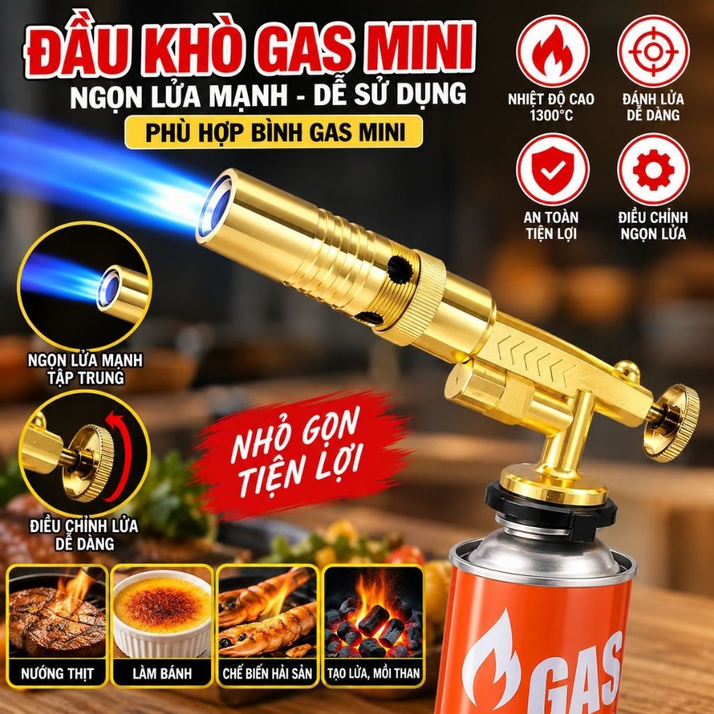 ĐẦU KHÒ GA.S MINI CAO CẤP - Chất Liệu Đồng, Chịu Nhiệt Bền Bỉ