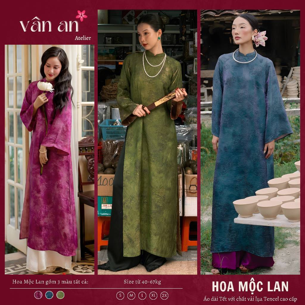 [BST 2027 - SẴN HÀNG] Áo Dài HOA MỘC LAN - Cách Tân Dáng Suông 2 Tà - Chất Liệu Lụa Tencel Song Diện - Mặc Tết, Dạm Ngõ