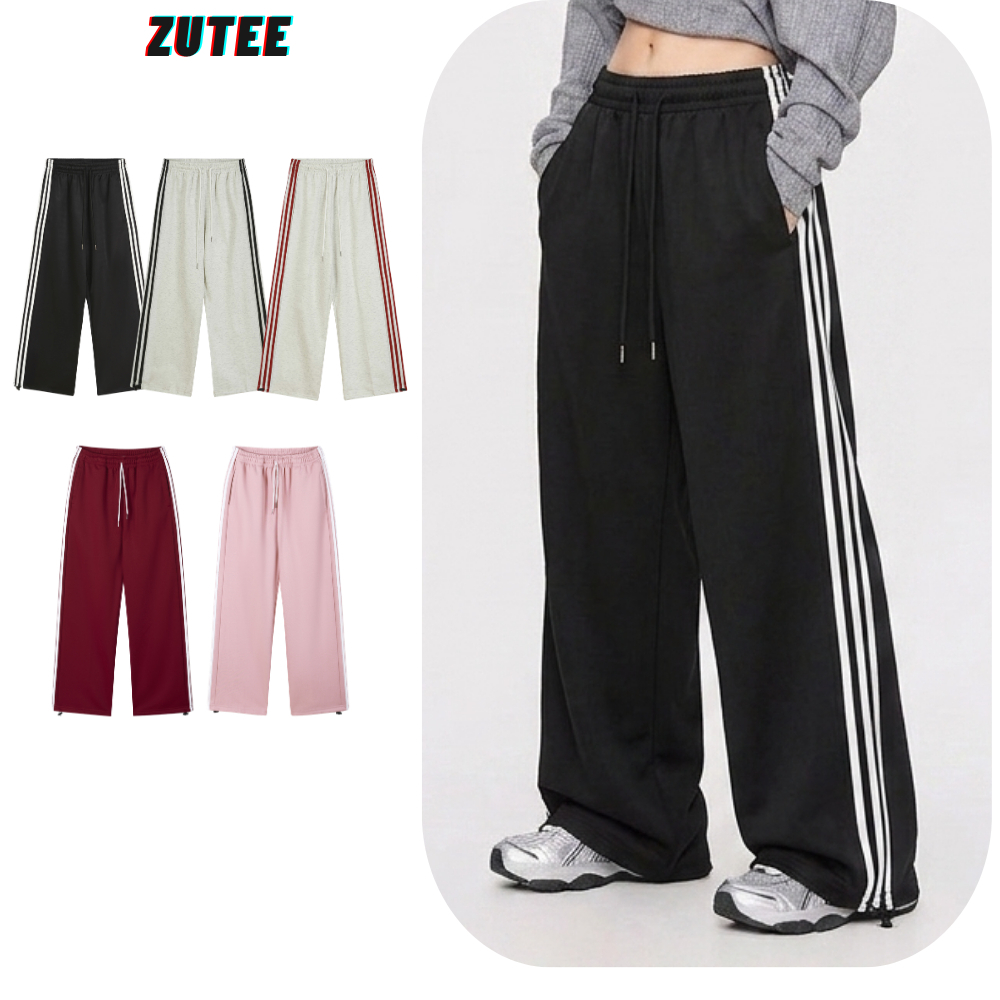 Quần Jogger 3 Sọc Quần Ống Rộng Dáng Suông Unisex Nam Nữ Vải Nỉ 2Da Dày Dặn Mềm Mại | BigBuy360 - bigbuy360.vn