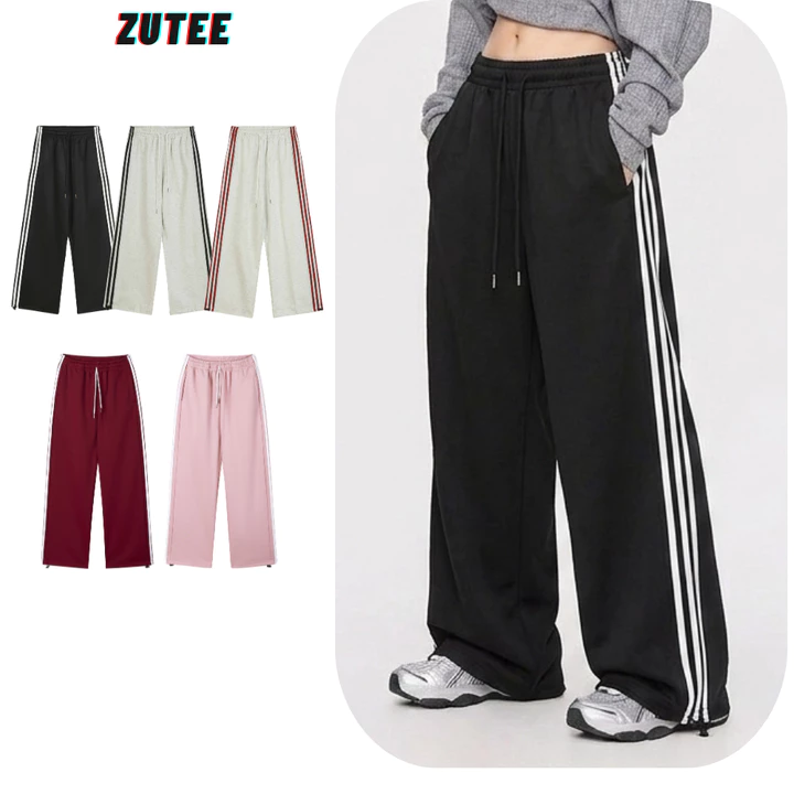 Quần Jogger 3 Sọc Quần Ống Rộng Dáng Suông Unisex Nam Nữ Vải Nỉ 2Da Dày Dặn Mềm Mại