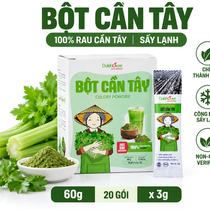 Bột Cần Tây Dalahouse 60g – Nguyên Chất, Sấy Lạnh, Hộp 20 Gói x 3g