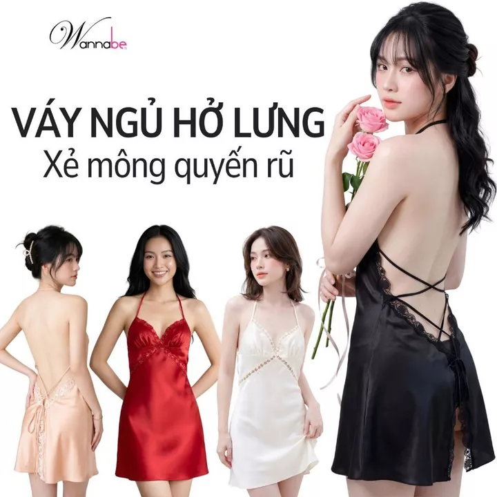 Váy ngủ nữ sexy WANNABE đầm ngủ lụa cut-out eo mông đan dây lưng x nóng bỏng tự do thắt mở dây DNS18
