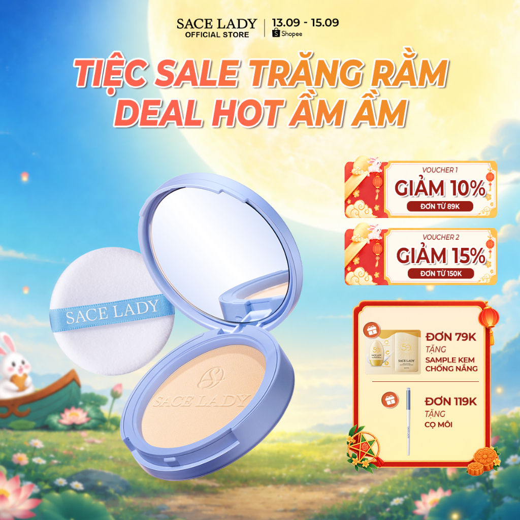 Phấn Phủ SACE LADY Kiềm Dầu Dộ Che Phủ Cao Lâu Trôi Kháng Nước  với 3 màu tùy chọn 10g
