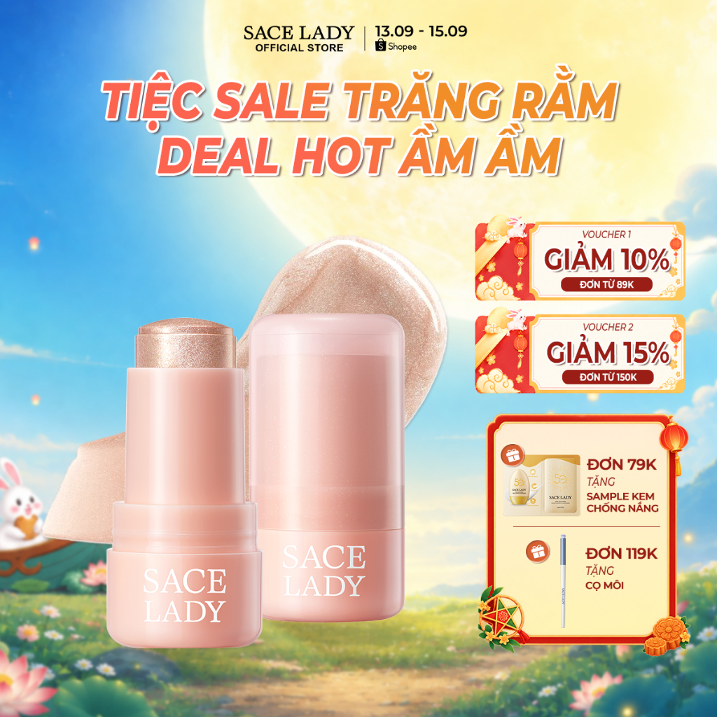 Bắt Sáng Highlight SACE LADY Dạng Thỏi  Nước Rạng Rỡ Lâu Trôi Phát Sáng Kết Cấu Thạch độc đáo 8g