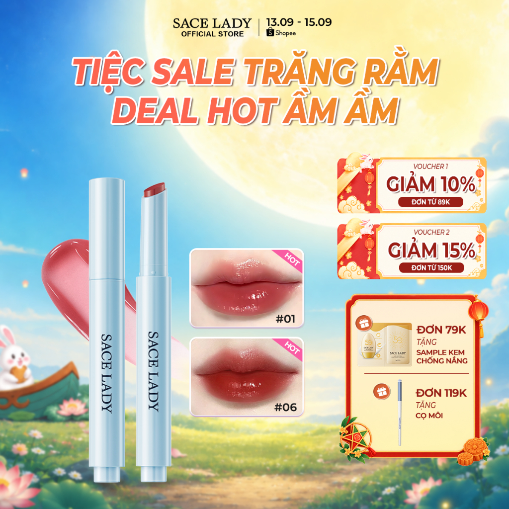 Son Tint Bóng SACELADY Dưỡng Ẩm Sáng Bóng Lấp Lánh Một Cú Nhấp Chuột Trang Điểm Môi