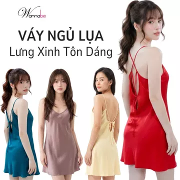 Váy ngủ lụa WANNABE đầm ngủ nữ lưng cut-out cột nơ hình thoi bắt mắt khoe lưng trần xinh đẹp DNS61
