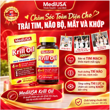 MediUSA Krill Oil Dầu Nhuyễn Thể - Hỗ trợ sức khoẻ toàn diện - Tim mạch, não bộ, xương khớp và mắt