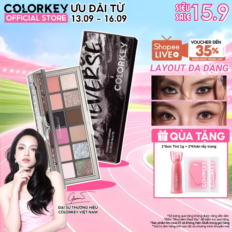 Bảng Phấn Mắt Colorkey Foxie Phiên Bản Đặc Biệt - 12 Ô Nhũ Lì, Màu Đậm Chuẩn, Bảng Màu Đa Dạng 14.2g