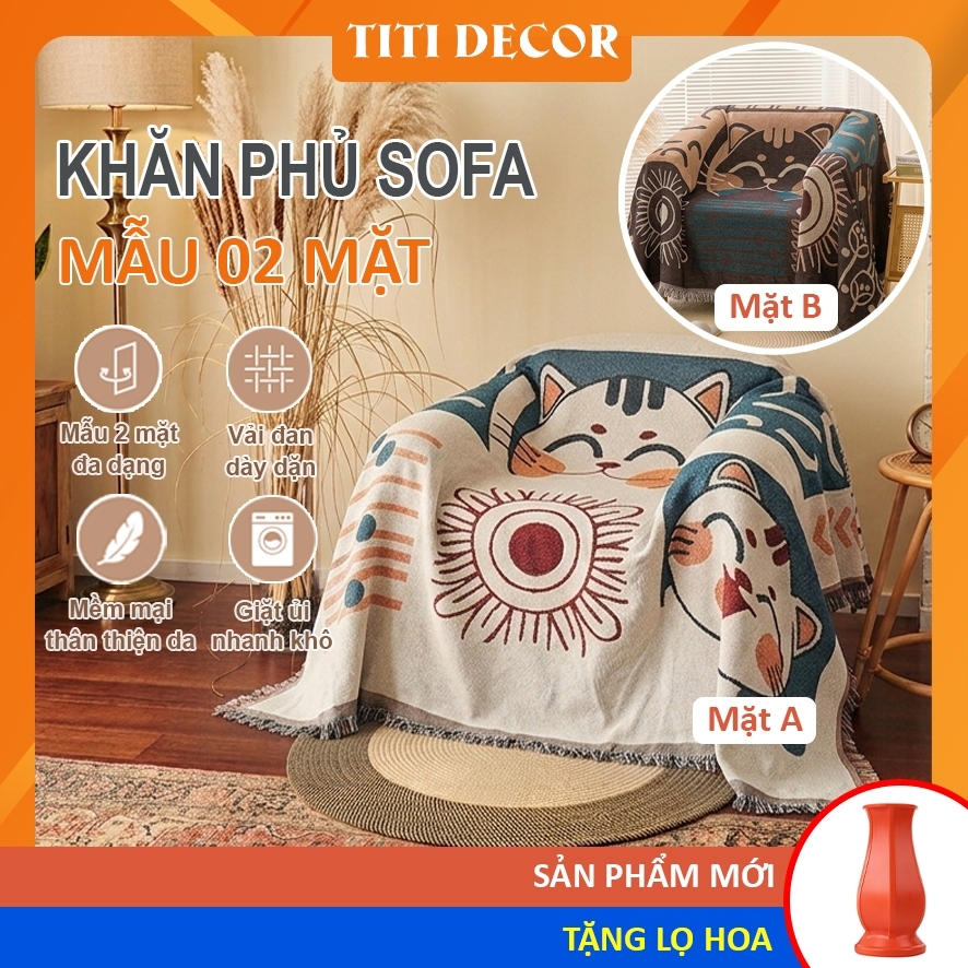 Khăn phủ sofa 2 mặt, khăn trải sofa decor phòng ngủ, khăn trải bàn, thảm trải sàn, thảm picnic dã ngoại