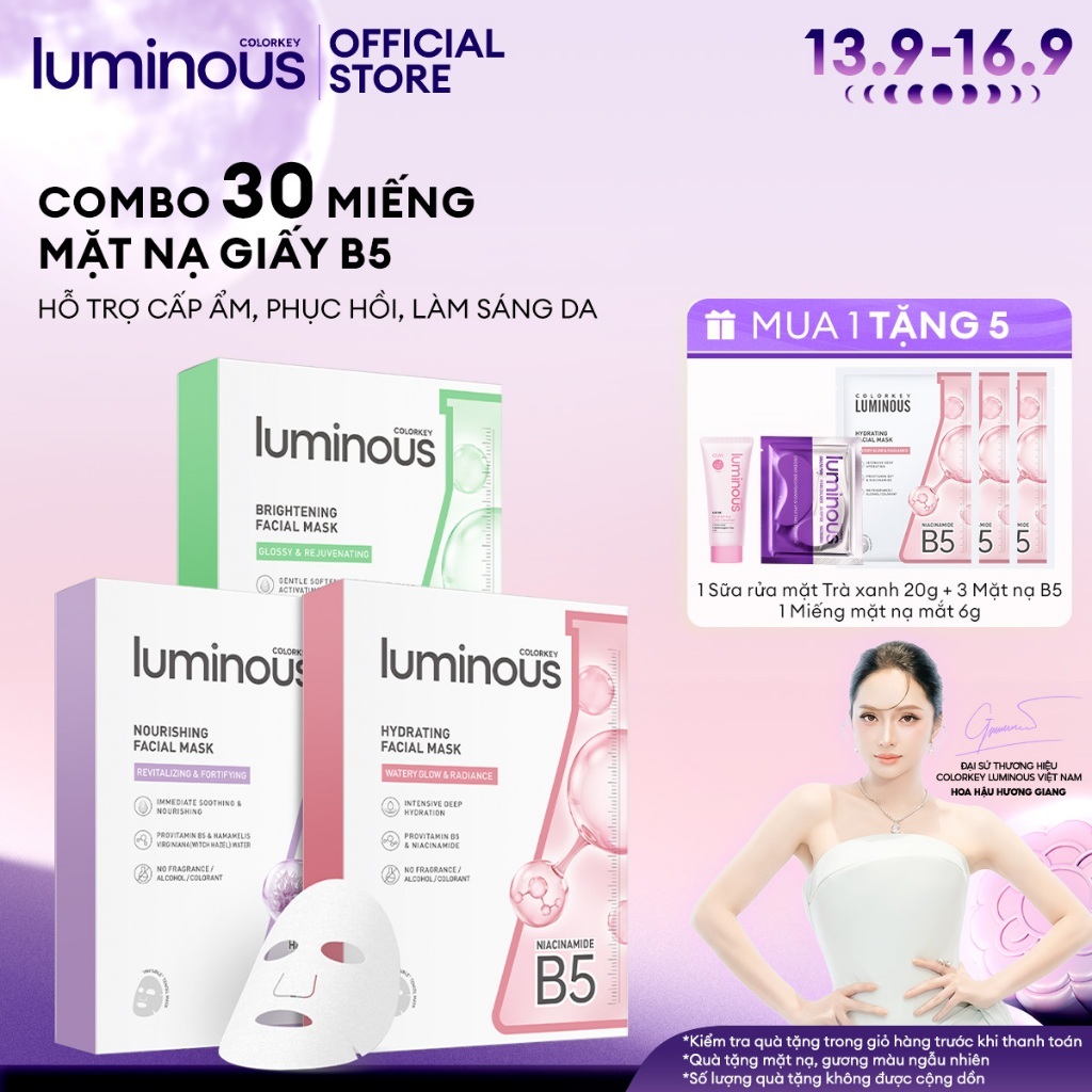 COMBO 3 Hộp Mặt Nạ Colorkey Luminous |Tinh Chất Vitamin B5 Cấp Ẩm Sâu Cho Da Căng Bóng| Phù Hợp Da Nhạy Cảm| 25ml x 30