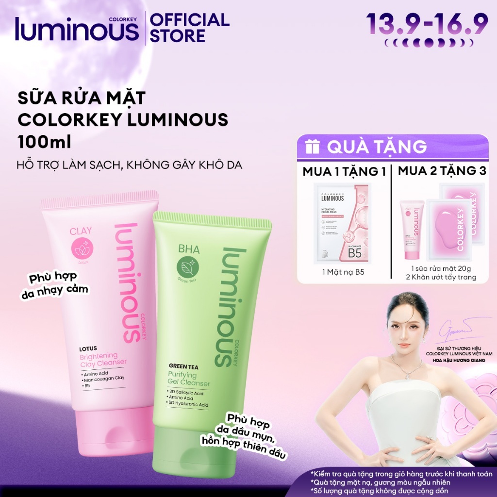 Sữa rửa mặt hỗ trợ làm sạch sâu, kiềm dầu, dưỡng ẩm dịu nhẹ cho da dầu mụn, nhạy cảm Colorkey Luminous |100ml