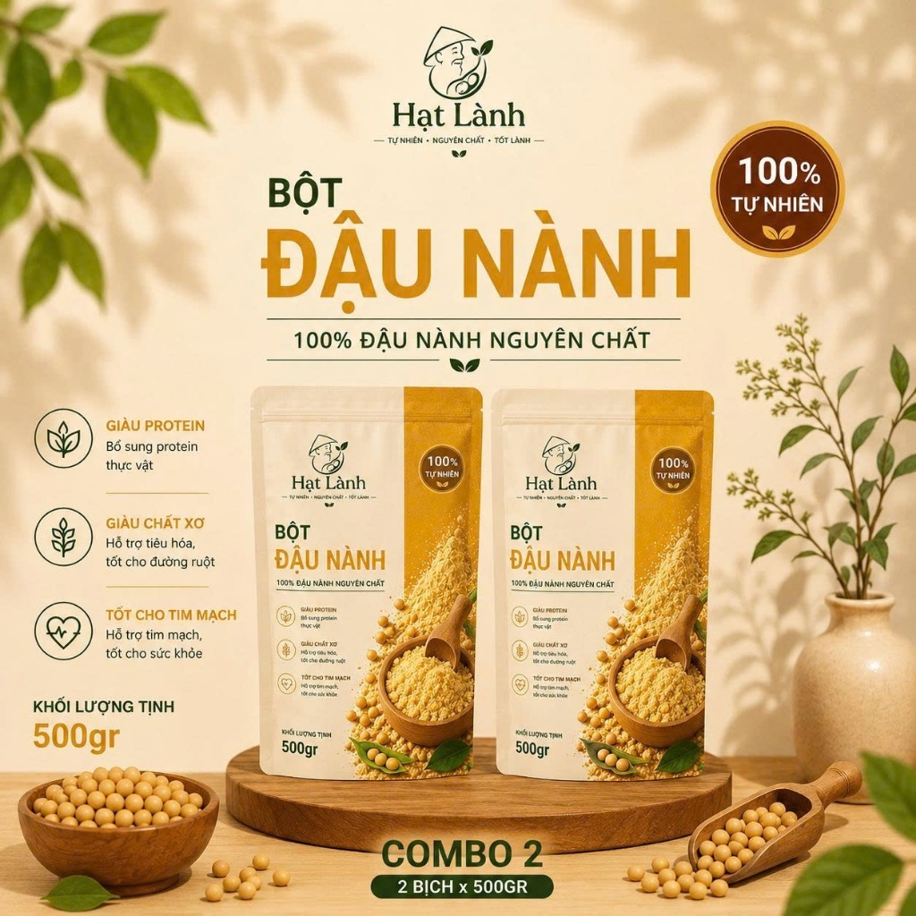 1kg Bột Đậu Nành Hạt Lành Nguyên Chất Tự Nhiên Không Đường
