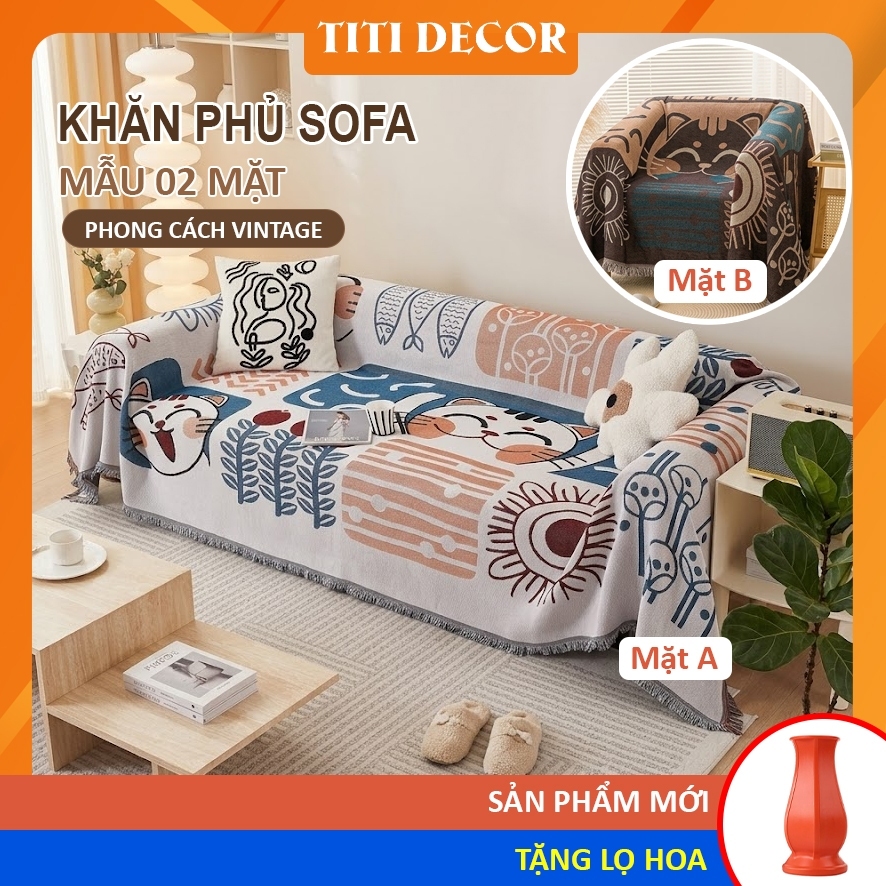 Khăn phủ sofa phòng khách 2 mặt, decor phòng ngủ, thảm trải sàn, chăn mùa hè vintage - TiTi Decor